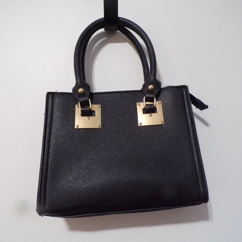 Isabelle Vegan Black Square Handbag with Adjustable‎ Shoulder Strap New
